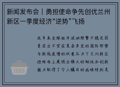 新闻发布会｜勇担使命争先创优兰州新区一季度经济“逆势”飞扬
