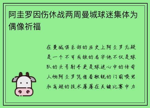 阿圭罗因伤休战两周曼城球迷集体为偶像祈福