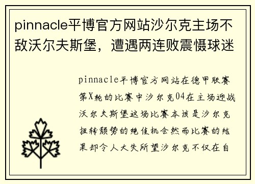 pinnacle平博官方网站沙尔克主场不敌沃尔夫斯堡，遭遇两连败震慑球迷心情