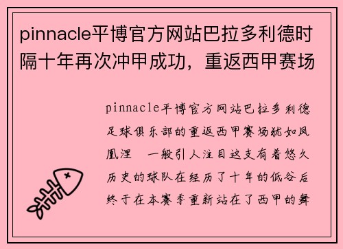 pinnacle平博官方网站巴拉多利德时隔十年再次冲甲成功，重返西甲赛场 - 副本