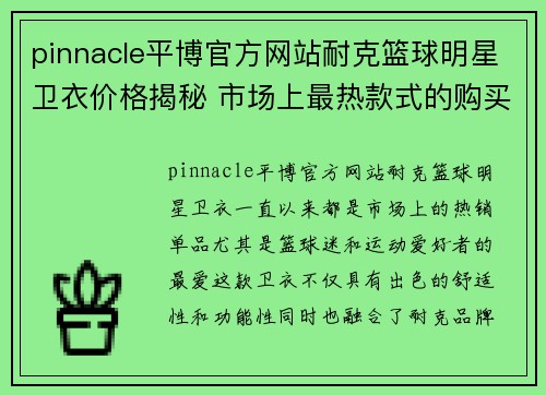 pinnacle平博官方网站耐克篮球明星卫衣价格揭秘 市场上最热款式的购买指南与性价比分析 - 副本