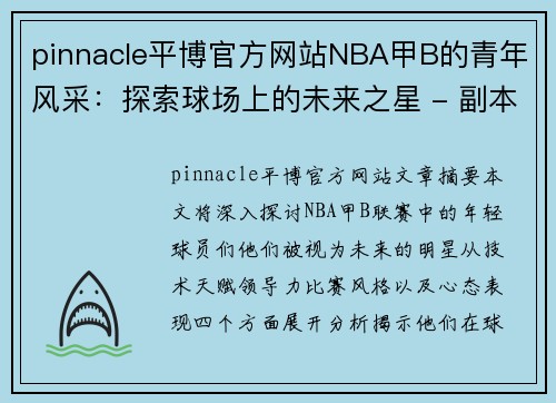 pinnacle平博官方网站NBA甲B的青年风采：探索球场上的未来之星 - 副本