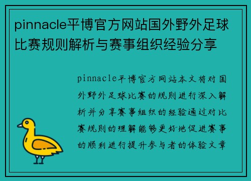 pinnacle平博官方网站国外野外足球比赛规则解析与赛事组织经验分享