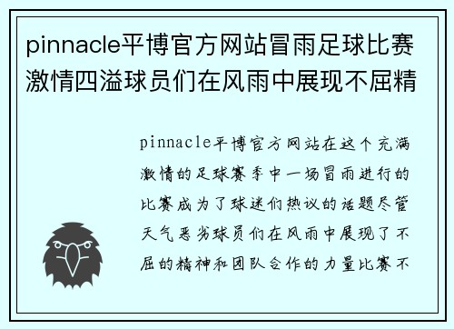 pinnacle平博官方网站冒雨足球比赛激情四溢球员们在风雨中展现不屈精神与团队合作