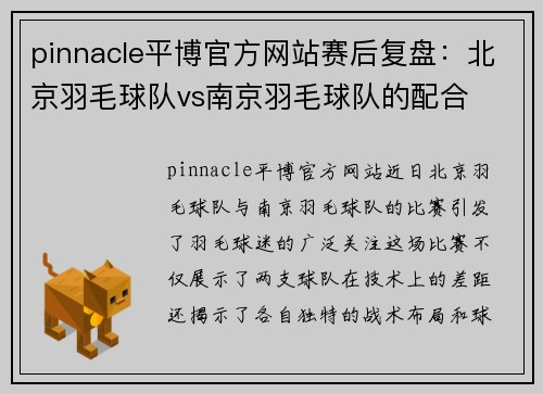 pinnacle平博官方网站赛后复盘：北京羽毛球队vs南京羽毛球队的配合
