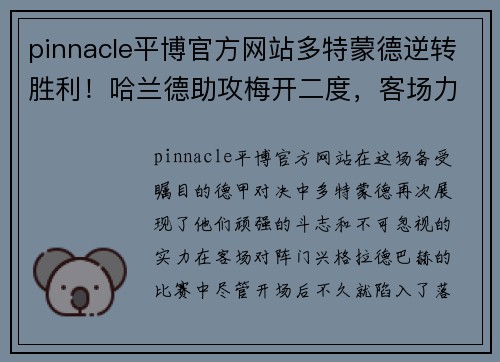 pinnacle平博官方网站多特蒙德逆转胜利！哈兰德助攻梅开二度，客场力挫门兴格拉德巴赫
