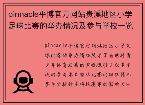 pinnacle平博官方网站贵溪地区小学足球比赛的举办情况及参与学校一览